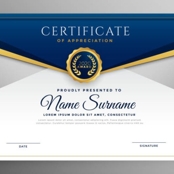 elegant blue and gold diploma certificate template